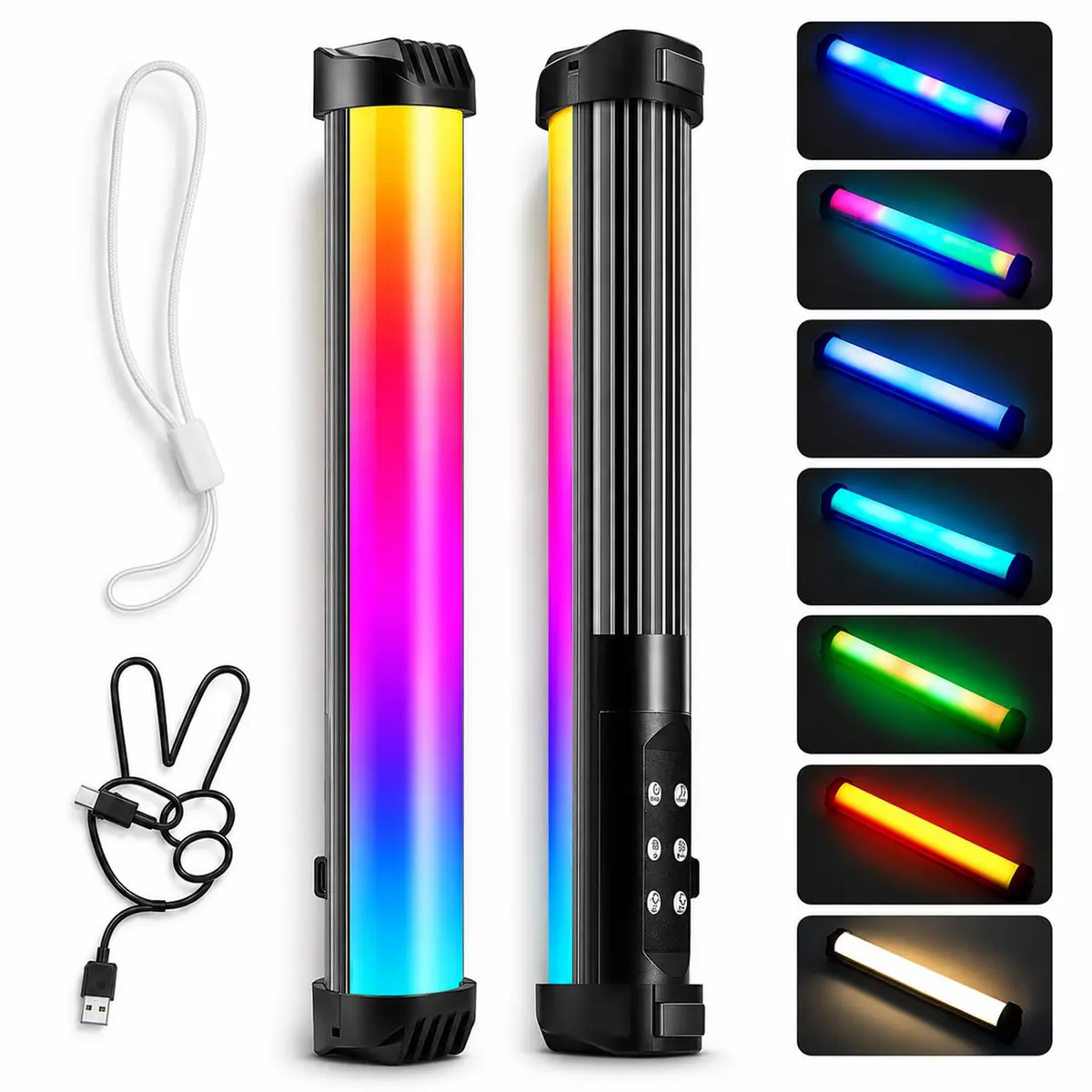 Luz de Fotografia RGB Portátil — Luz LED Dimerizável Luz Portátil para Vlog Bateria Integrada de 2000mAh Modo de Ritmo Musical Ajustável Temperatura de Cor 2700–7500 Recarregável Design Magnético
