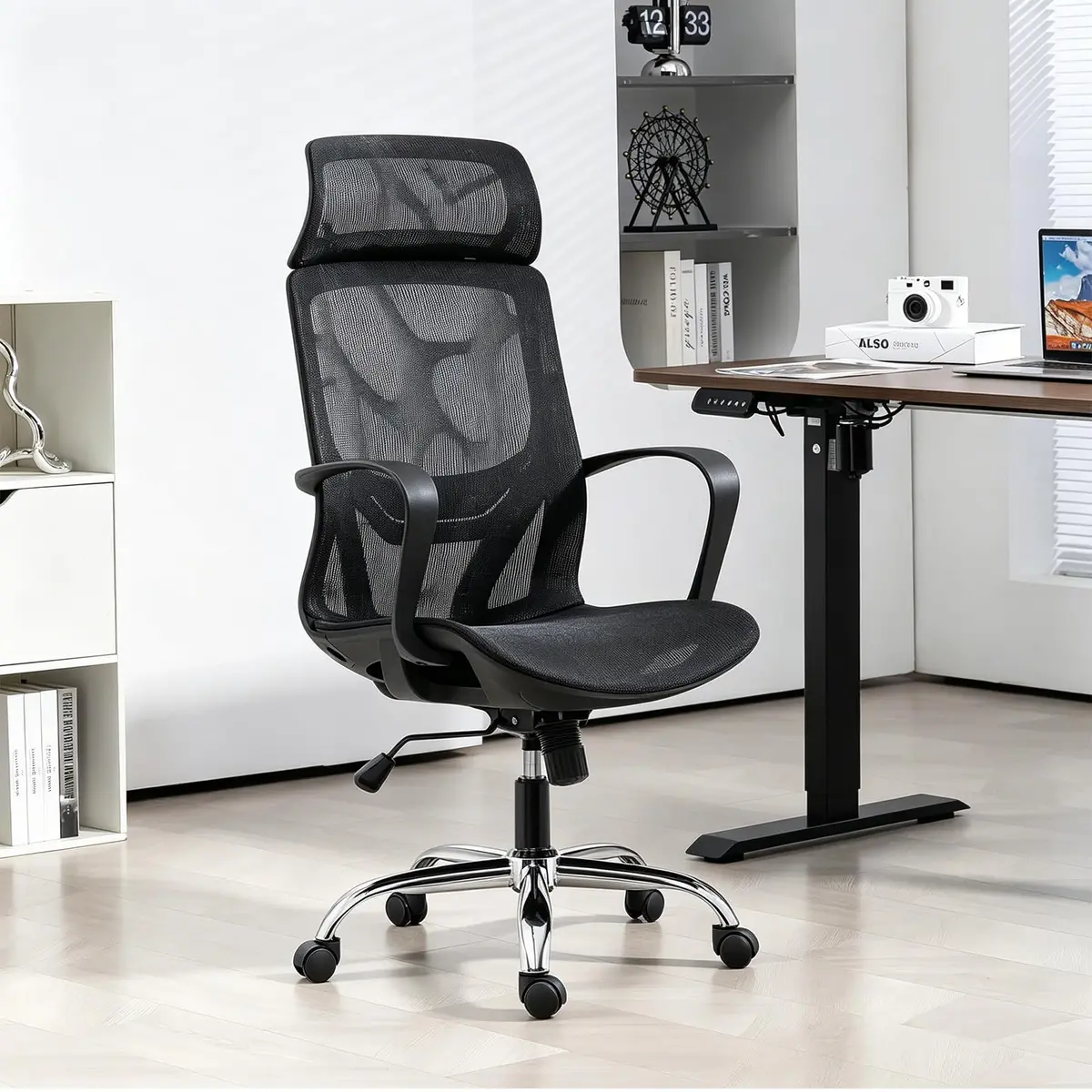 Cadeira de Escritório Ergonômica em Malha, Assento em Formato U, Altura Ajustável – Ideal para Escritório e Home Office (Preto)
