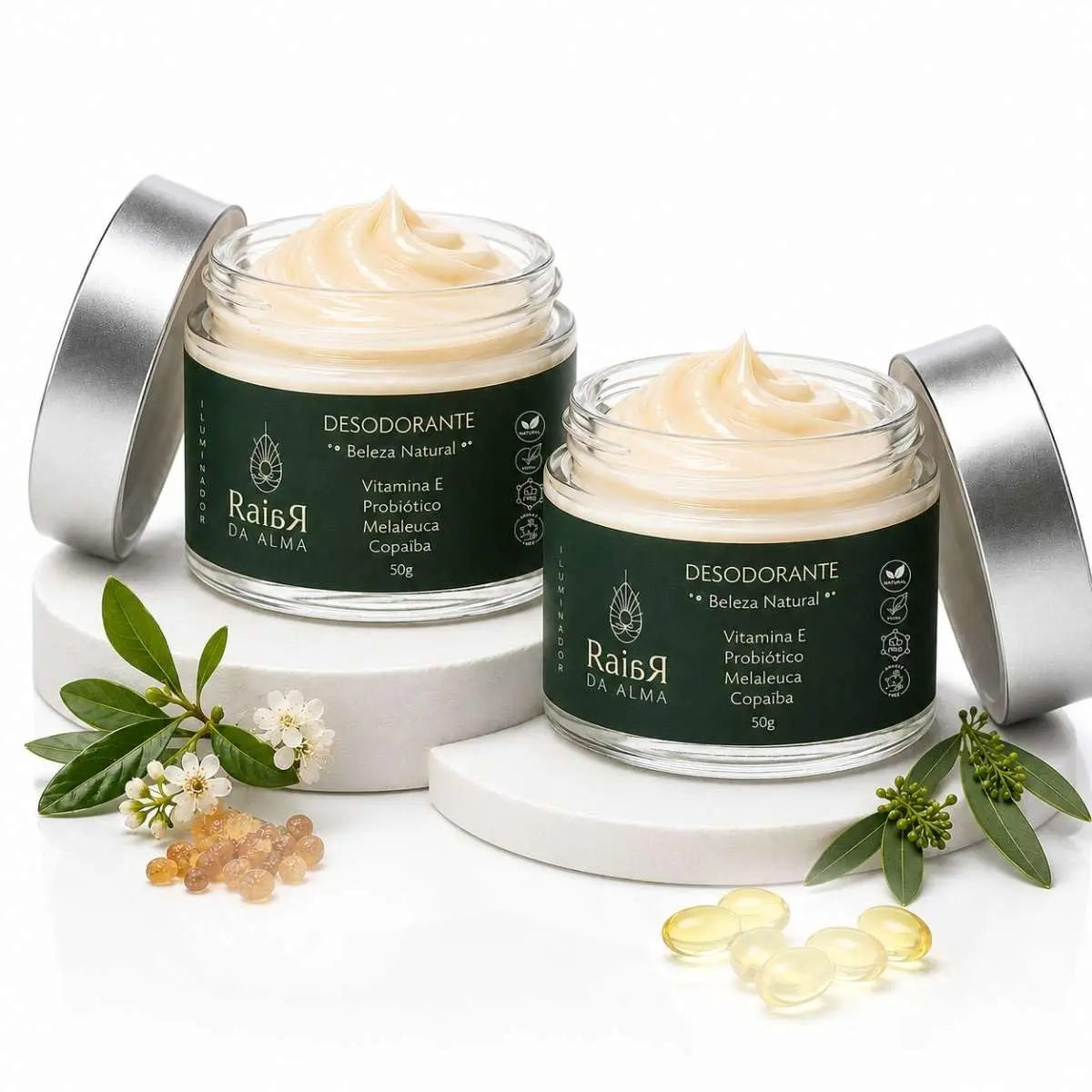 Kit Desodorante Natural Vegano com Vitamina E, Probiótico, Melaleuca, Copaíba, Manteigas de Cupuaçu e Manga. Óleos Essenciais de Alecrim e Capim Limão. Purifica, Nutre, Protege e Ilumina. Raiar da Alma - 1