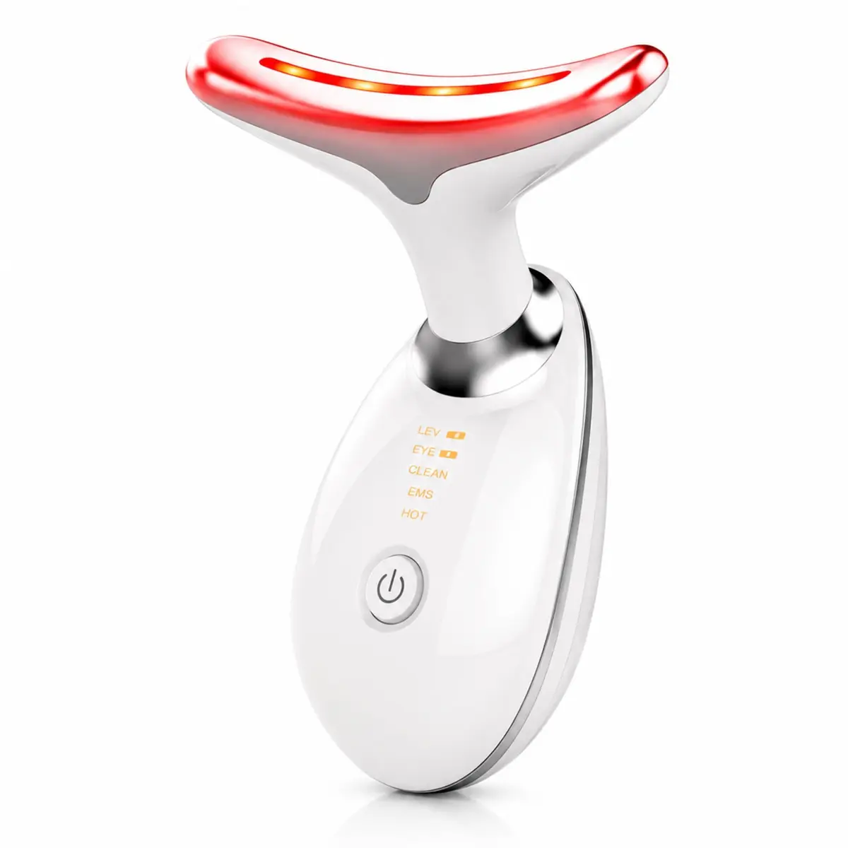 Massageador Facial LED 7 Cores - Modos, Aparelho Anti-Rugas para Rosto e Pescoço, Tratamento Estético Vibratório com Luz LED Para Elevação da Pele Lifting Bivolt Recarregável (Branco)