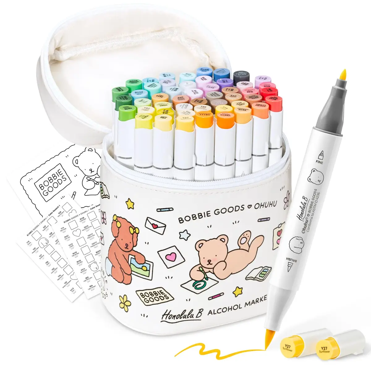 Ohuhu & Bobbie Goods Canetas para Pintar 48 Cores Pincel e Cinzel | Ponta Dupla, Conjunto de Marcadores de Álcool para Artistas Iniciantes, para Livros de Colorir, Desenhar, Esboçar, Ilustrar