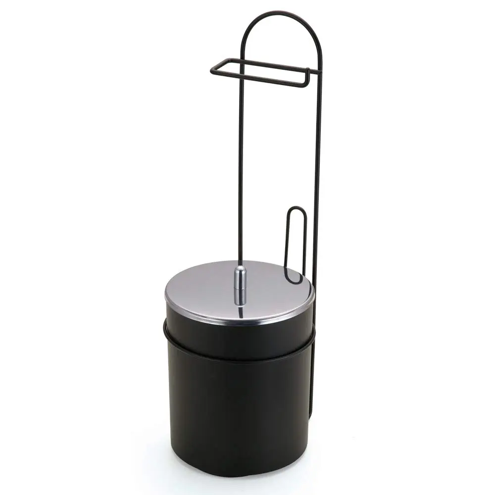 Suporte de p/ Papel Higiênico c/ Lixeira de Tampa Inox, 26cm, Preto, Arthi