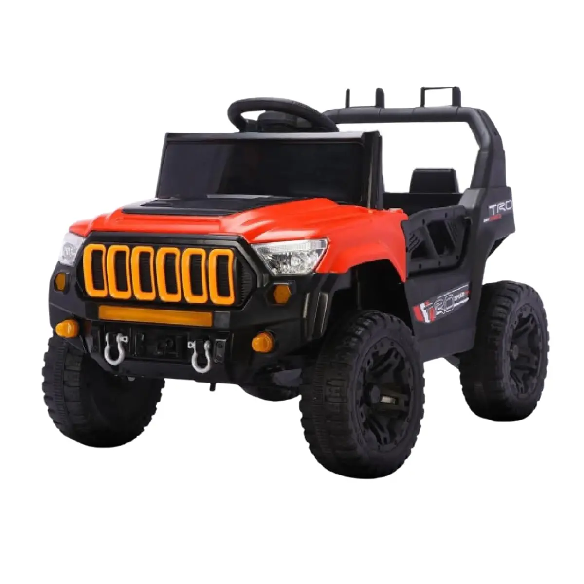 Bang Toys - Jipe Elétrico Infantil Titan XR 12V - com Portas que Abrem, Luzes de LED, Sons, Entrada USB/MP3, Controle Remoto - Suporta até 30kg - Cor Vermelho