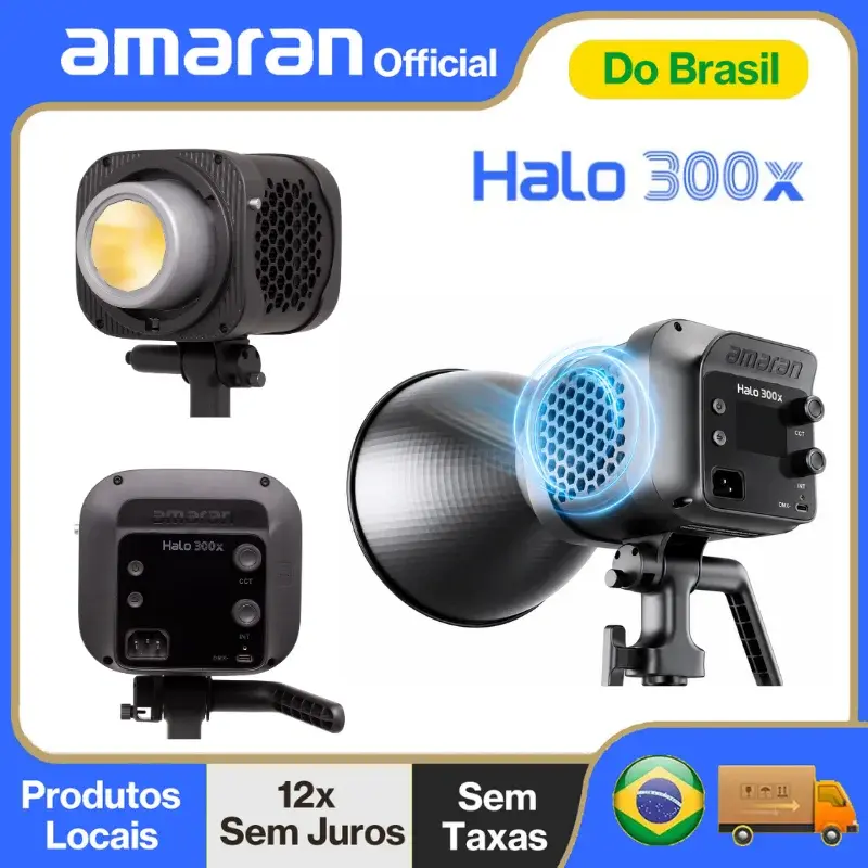 【Do Brasil】amaran Halo 300x Luz Fotográfica Amaran Halo 300x Bi-color 305W COB com Suporte para Operação Silenciosa e Controle DMX/App da Aputure