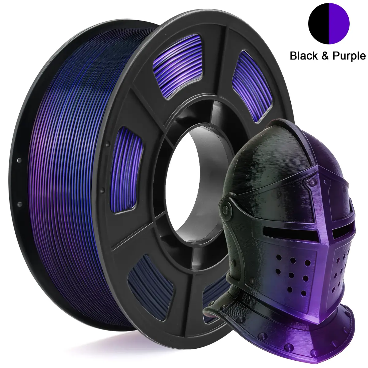 Filamento PLA de Seda Bicolor 1.75mm para Impressora 3D, Filamento PLA Coextrusado Preto Roxo com Efeito Metálico Brilhante, 250g (0.55lbs) - 1
