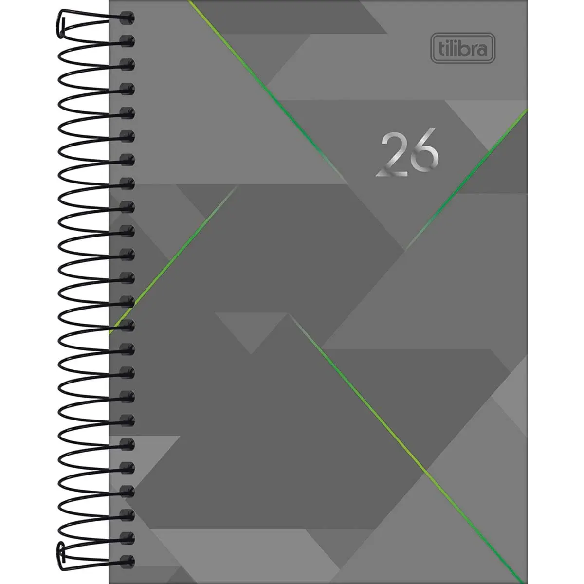Tilibra - Agenda Executiva Espiral Diária 12,9 x 18,7 cm Spot 2026 - Cinza e Verde - 1