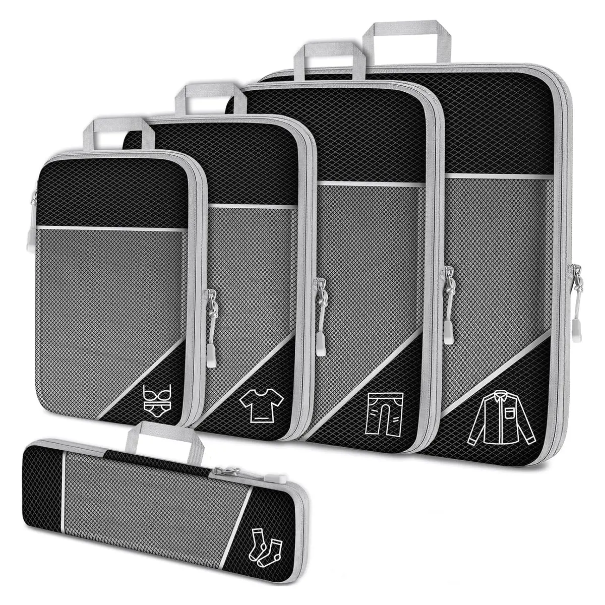 Kit Organizador de Malas para Viagem Necessaire com Compressão 5 Peças | Comprimível, Durável, Leve, Versátil, Portátil