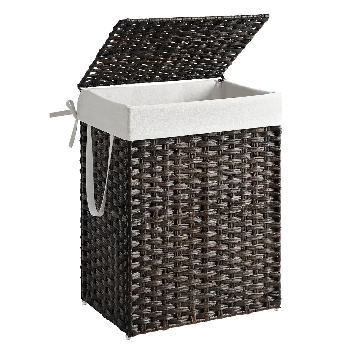 SONGMICS Cesto de Roupa Suja de Vime Sintético, com Tampa e Saco Removível, 90 L, 46 x 33 x 61 cm, Dobrável para Banheiro e Lavanderia, Marrom, Coleção ELIOTT BRLCB051K02 - 1