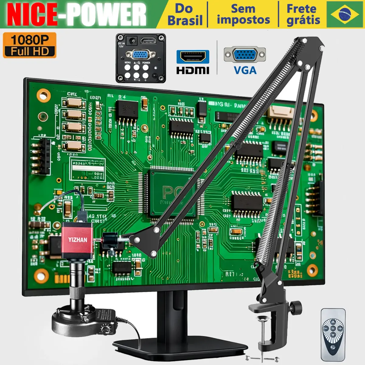 Do Brasil, Microscópio Digital eletrônica Nice-Power 13MP, lupa profissional de ampliação HDMI com lente 150X, controle remoto