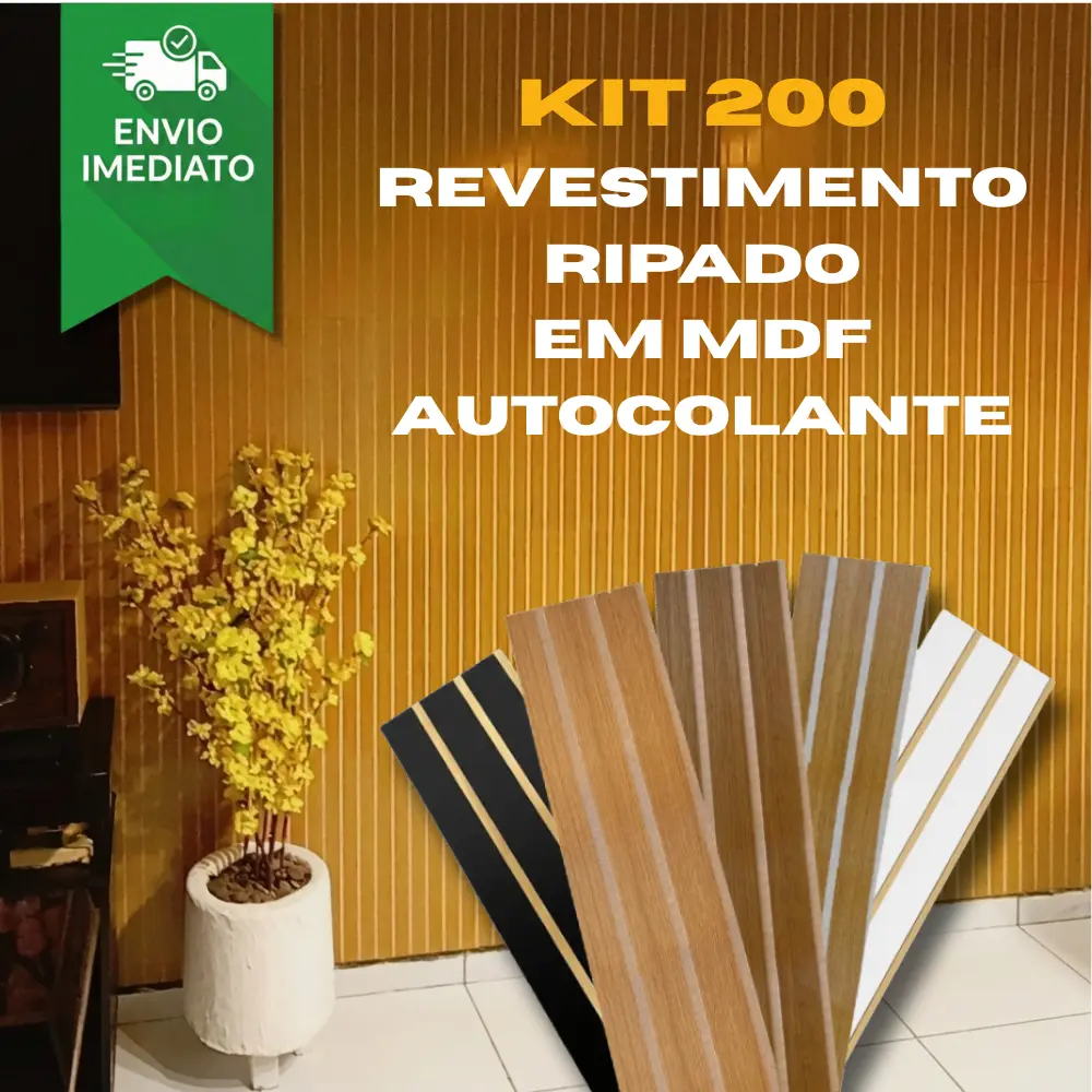 Kits com 50 até 200 Placas Painel Ripado em MDF Autocolante Decorativo para Sala Quarto Escritório