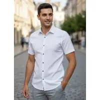 Camisa Social Amil Slim Liga Algodão Manga Curta Luxo Lançamento Branco - 1
