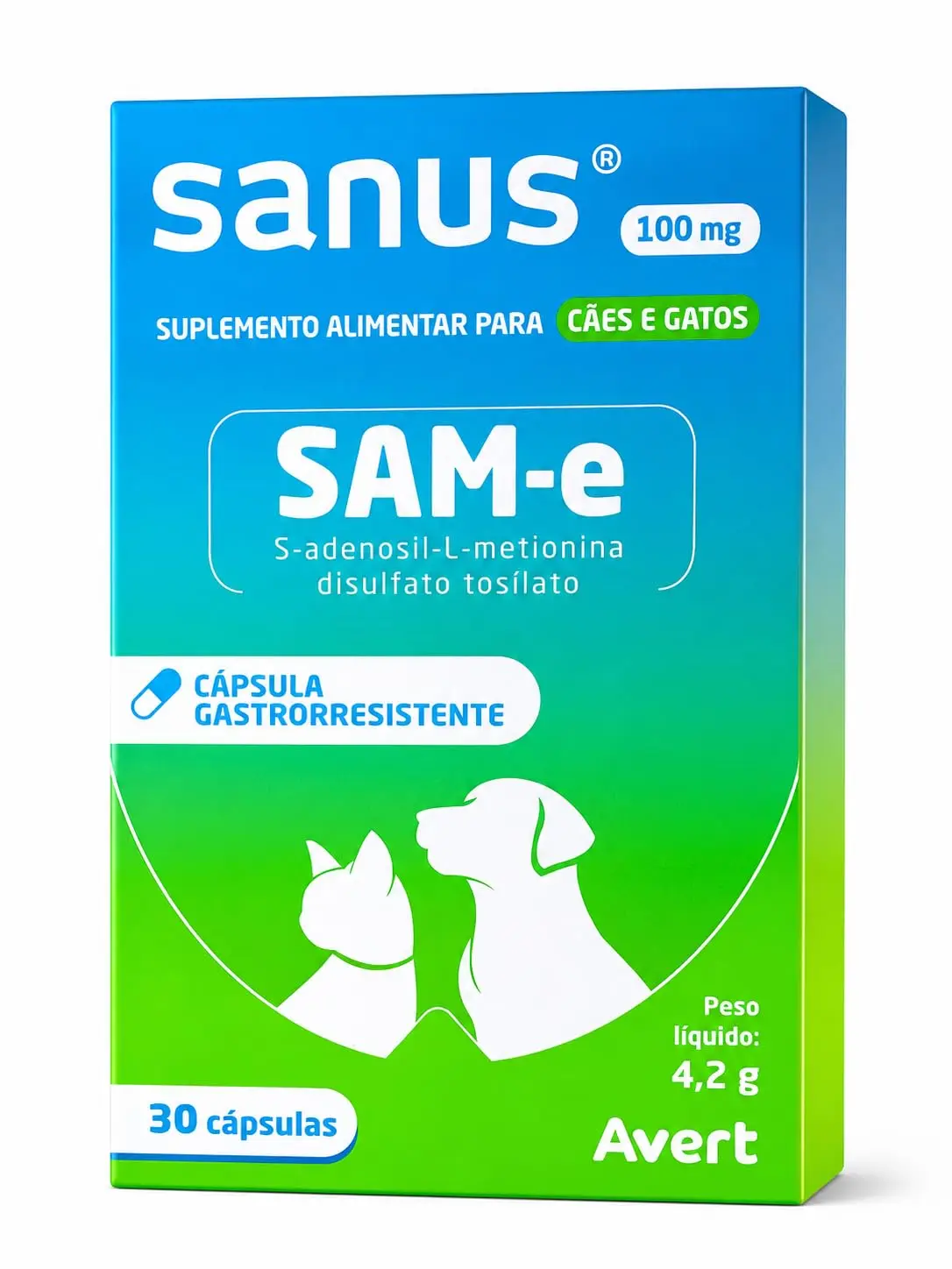 Suplemento em Cápsulas para Cães e Gatos Avert Sanus, 30 Cápsulas | 100mg - 1
