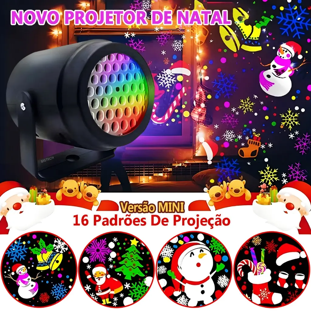 Projetor Luzes Natalino Enfeites 16 Padrões Com Tema De Natal Com Movimento Para Quarto - 1