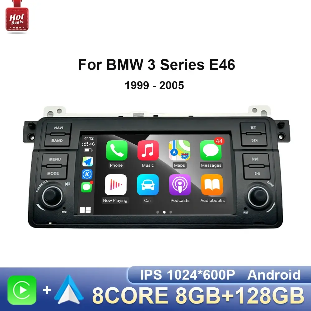 Rádio automotivo sem fio carplay, reprodutor de vídeo multimídia, navegação gps, android, automóvel para bmw série 3 e46 1999 - 2005, unidade principal wi-fi - 1