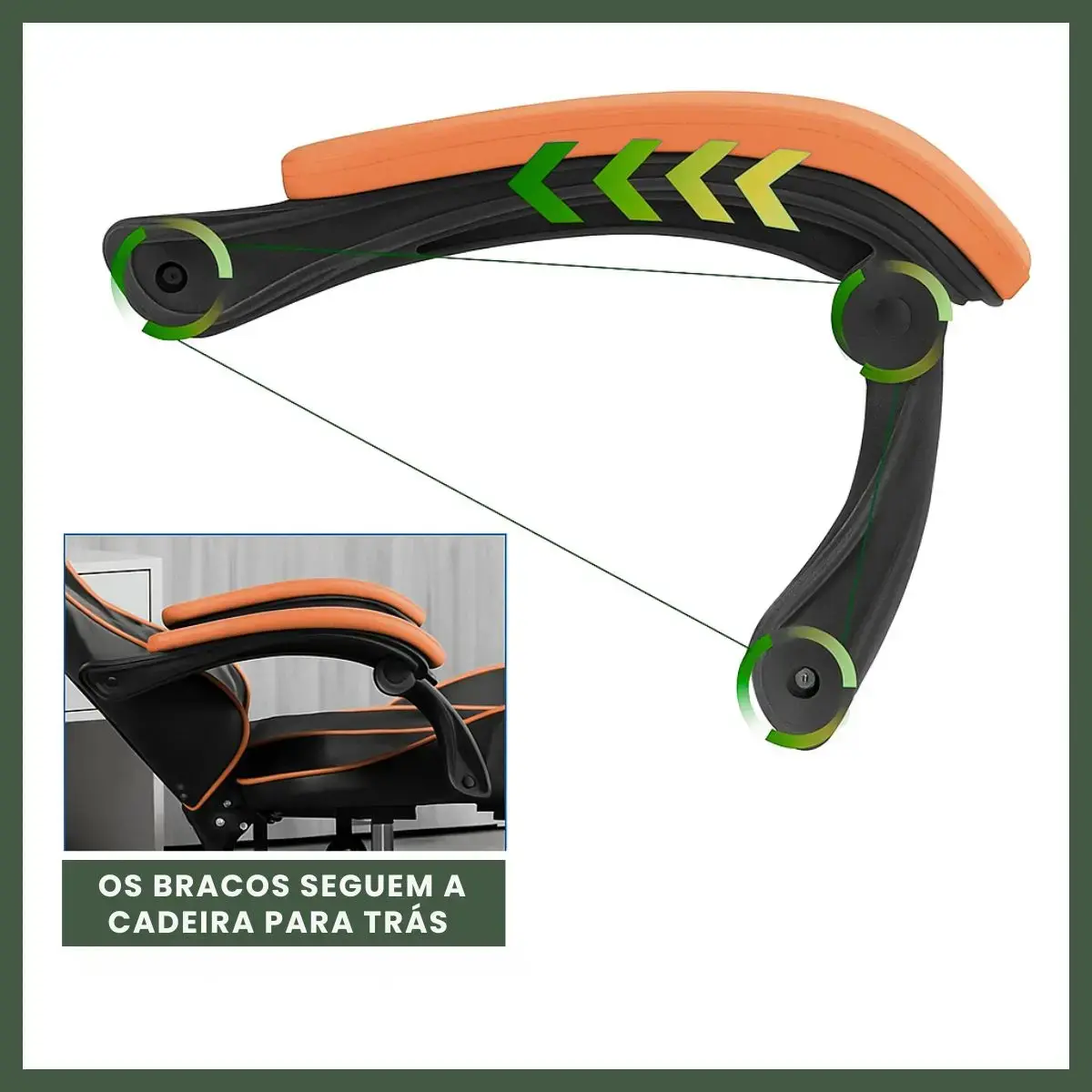 Cadeira De Escritório Gamer Nitro Ergonômica Estofado Couro Sintético Reclinável Altura Ajustável Apoio Para Pés Cor Laranja Luvinco thumbnail 7