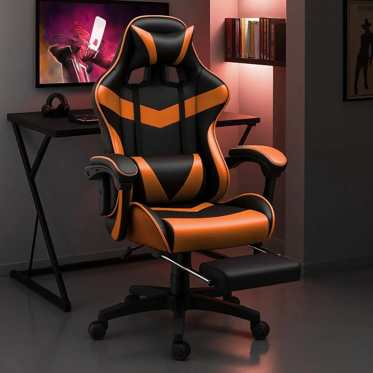 Cadeira De Escritório Gamer Nitro Ergonômica Estofado Couro Sintético Reclinável Altura Ajustável Apoio Para Pés Cor Laranja Luvinco thumbnail 10
