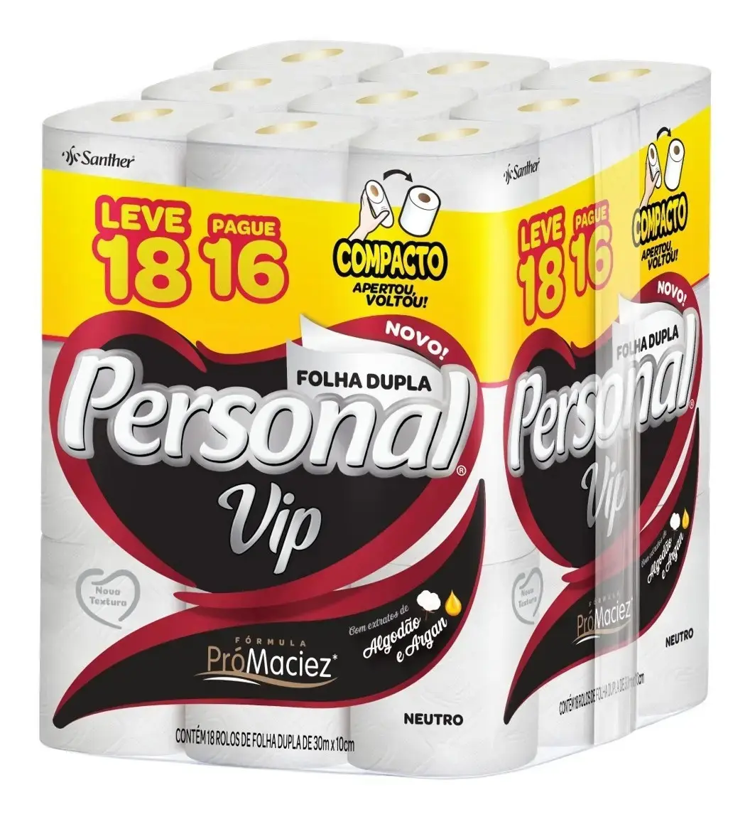 Papel Higiênico Vip Folha Dupla 30m Leve 18 pague 16 Personal