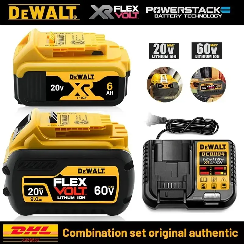 Bateria Original DeWALT 100% 20V/60V 6Ah 9Ah MAX FlexVolt para Ferramentas Elétricas DCB606 DCB205 DCB206 DCB209 DCB182 com Bateria - 1