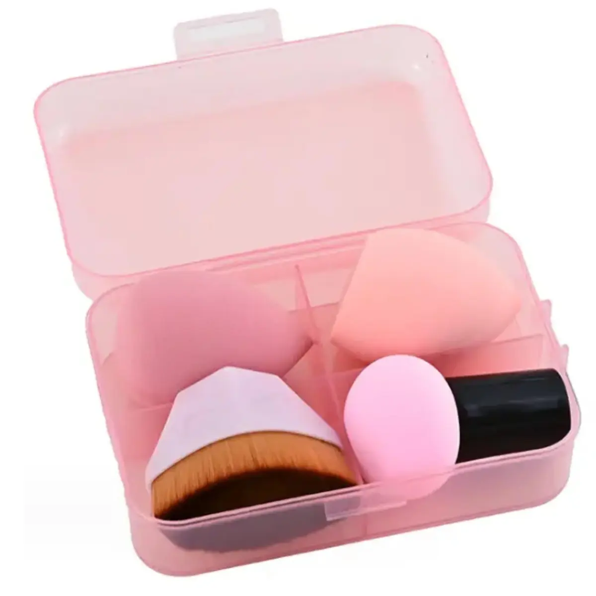 Kit Pincéis e Esponjas para Maquiagem Profissional com Estojo – 1 Pincel Kabuki Hexagonal, 1 Esponja Cogumelo, 2 Esponjas Gota 3D – Aplicação de Base, Corretivo, Contorno, Pó, Blush e Iluminador - 1