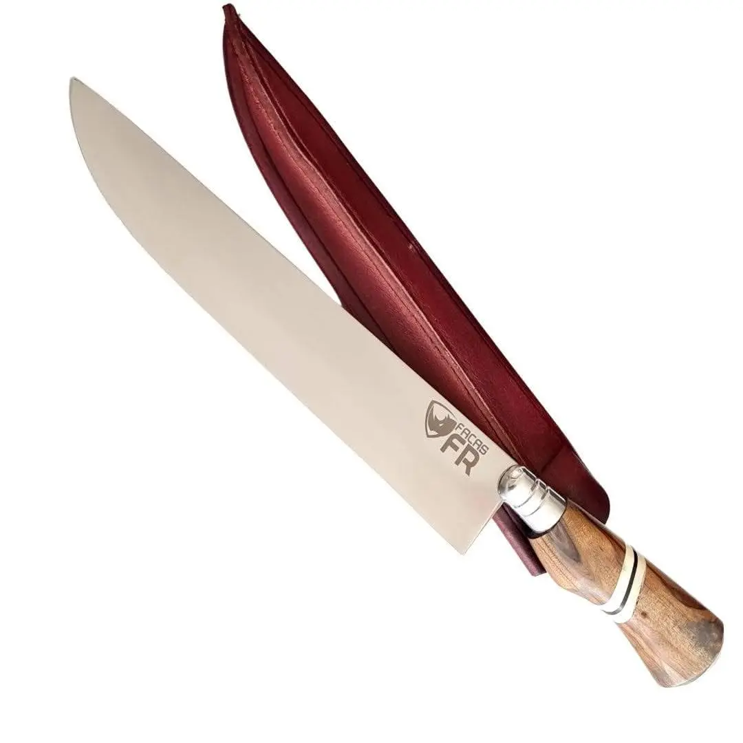 FACAS FR Faca Churrasco Artesanal 10" Aço Inox 420 Cabo Madeira Bainha