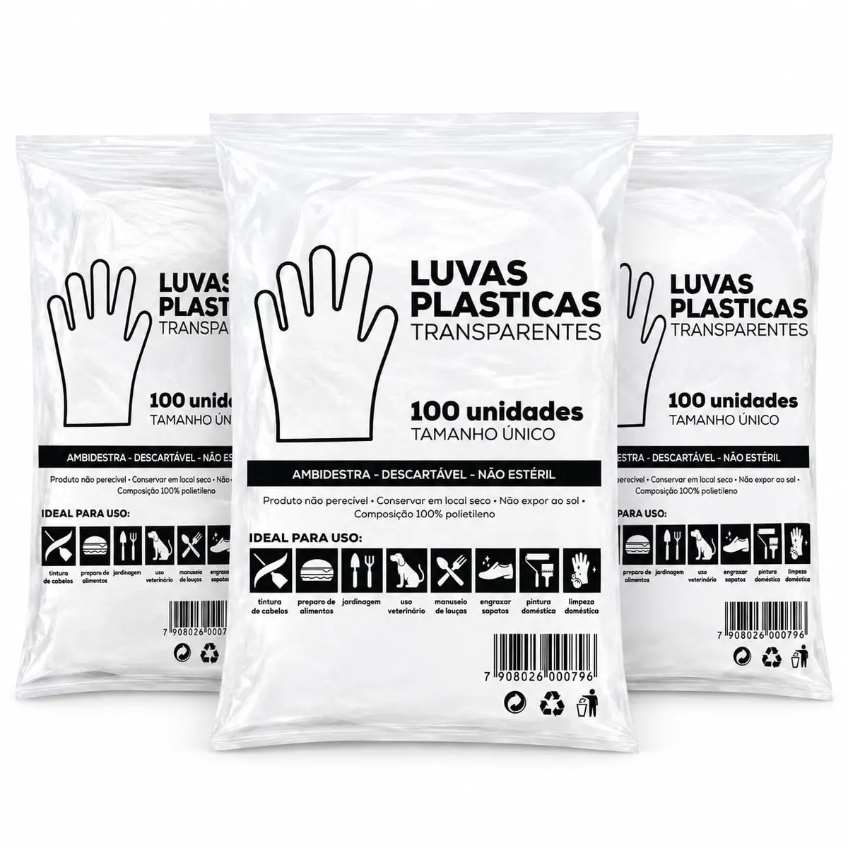 Luva plastica descartável Com 300 Unidades | Polietileno PE | Uso Alimentício, Cozinha, Limpeza, Estética e Manuseio de Alimentos