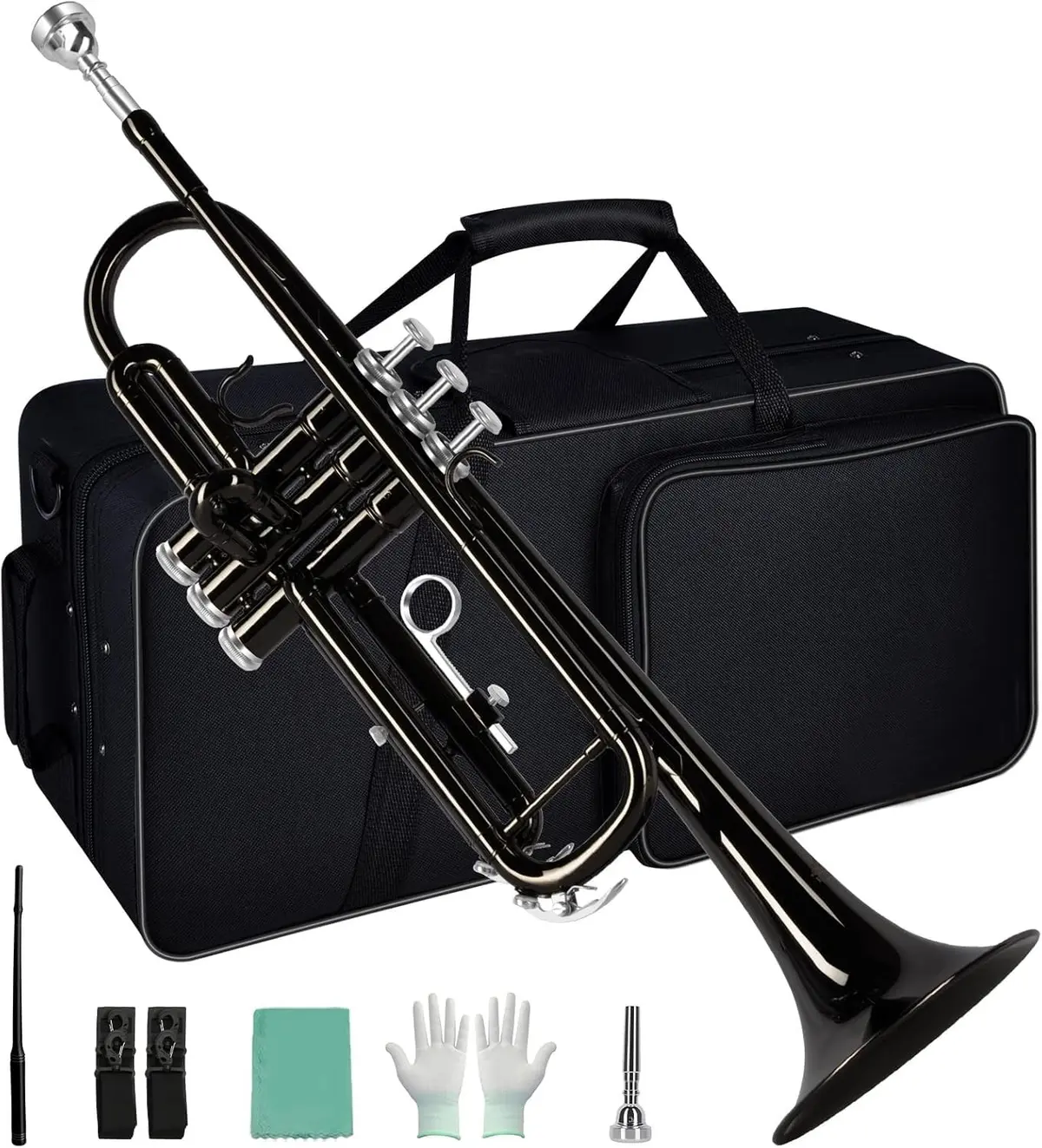 VEDO Conjunto Trompete Standard Bb Student - Trompete de metal Latão para estudantes com bocal rígido 7C e luvas, Estojo Rígido, adequado para iniciantes ou estudantes avançados, orquestras, preto
