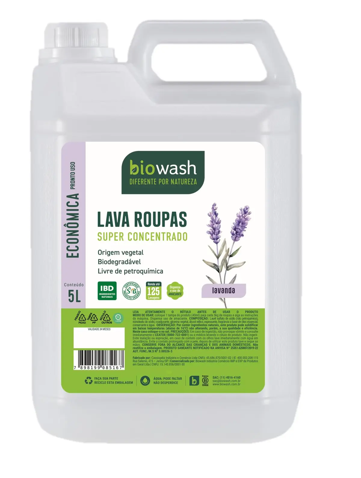 Biowash Lava Roupas Líquido Lavanda 5L - Dispensa o uso de amaciante