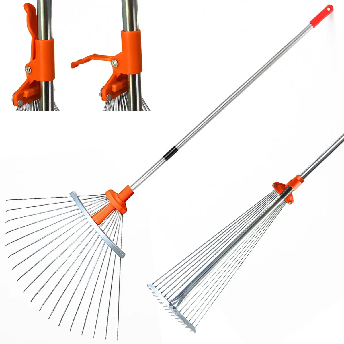 Vassoura Rastelo Metálica Regulável com Cabo, Hastes Antiferrugem Abertura de 18 a 57cm e Alcance de Altura de 120 a 159cm - Merax