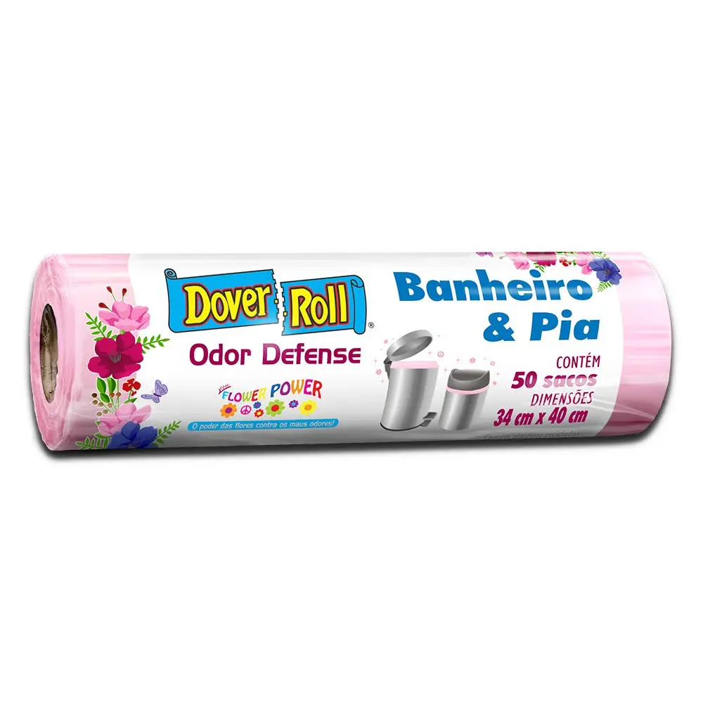 Dover-Roll Saco Para Lixo Odor Defense Banheiro & Pia Rosa Flower Power Rolo Com 50 Sacos - 1