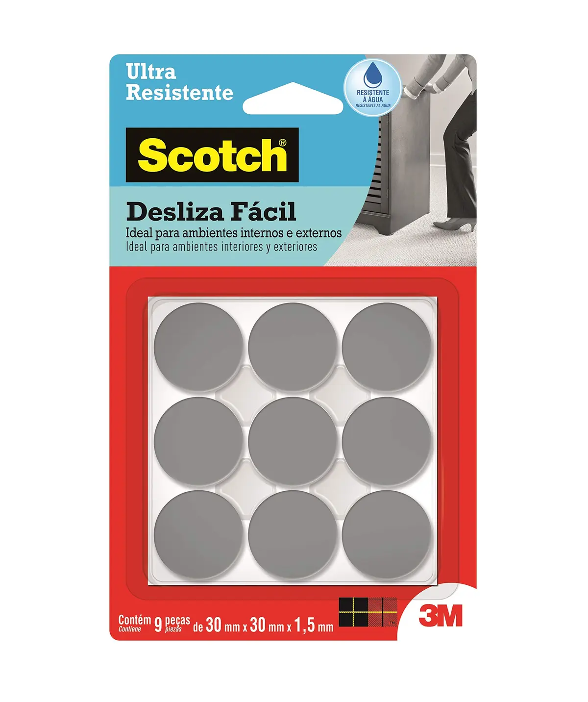 SCOTCH 3M Protetor Ultrarresistente Desliza Fácil Redondo Médio Cinza 9 Un. | Facilita movimento de móveis pesados, Protege contra riscos e arranhões, Material PTFE resistente e impermeável - 1