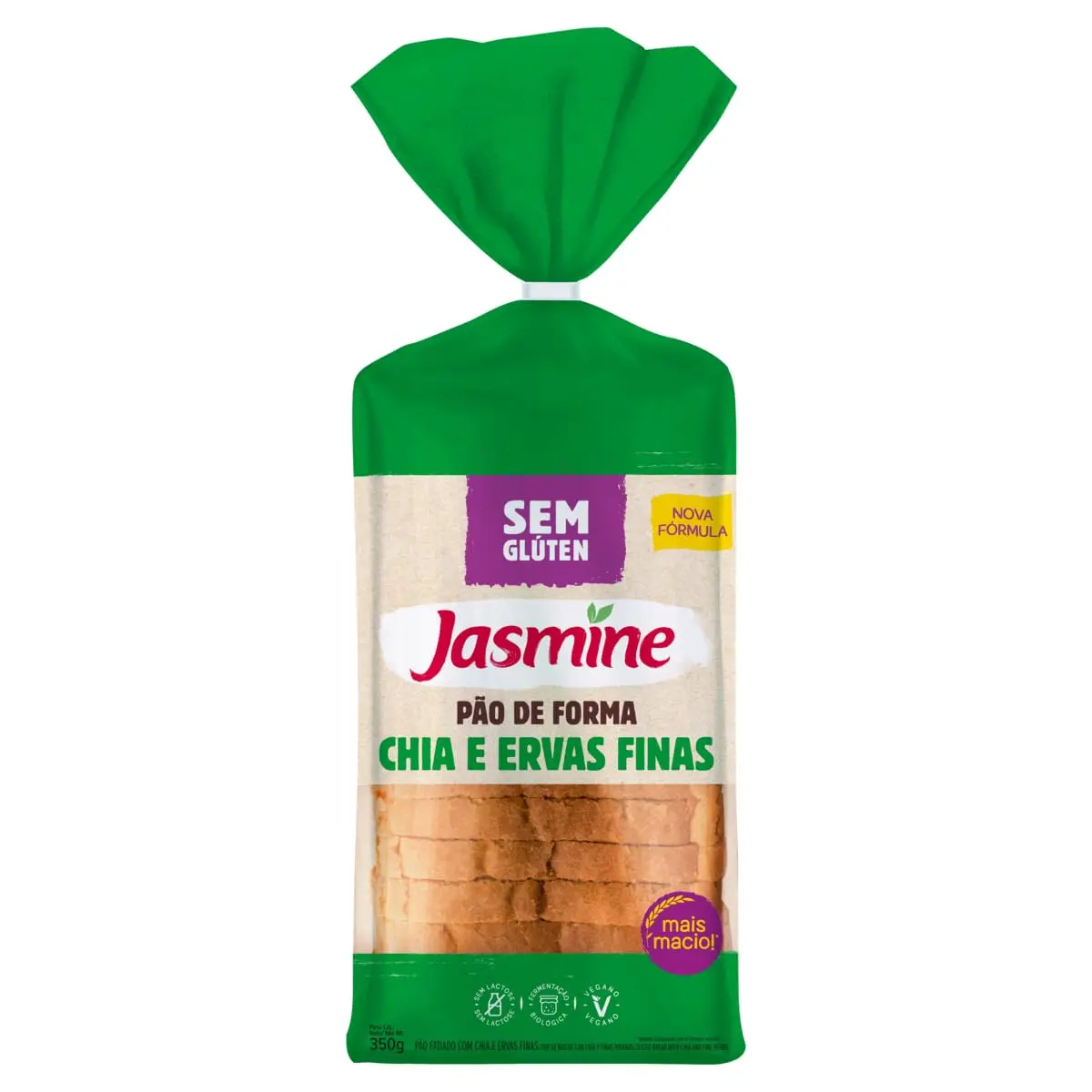 Pão Fatiado Jasmine, Com Chia e Ervas Finas, Sem Glúten, 350g - 1