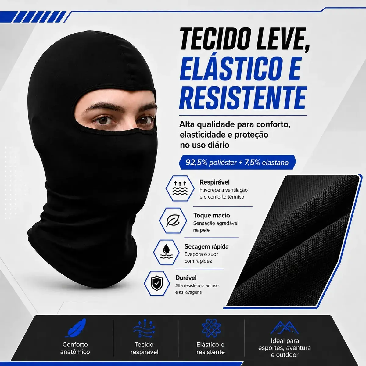 Touca Balaclava Ninja Uv50+ Térmica Respirável Moto Bike Corrida Ciclismo Motoboy Academia Proteção Solar Frio Vento Secagem Rápida Unissex Preto Capa Rosto Facial - Topsand Activewear thumbnail 4