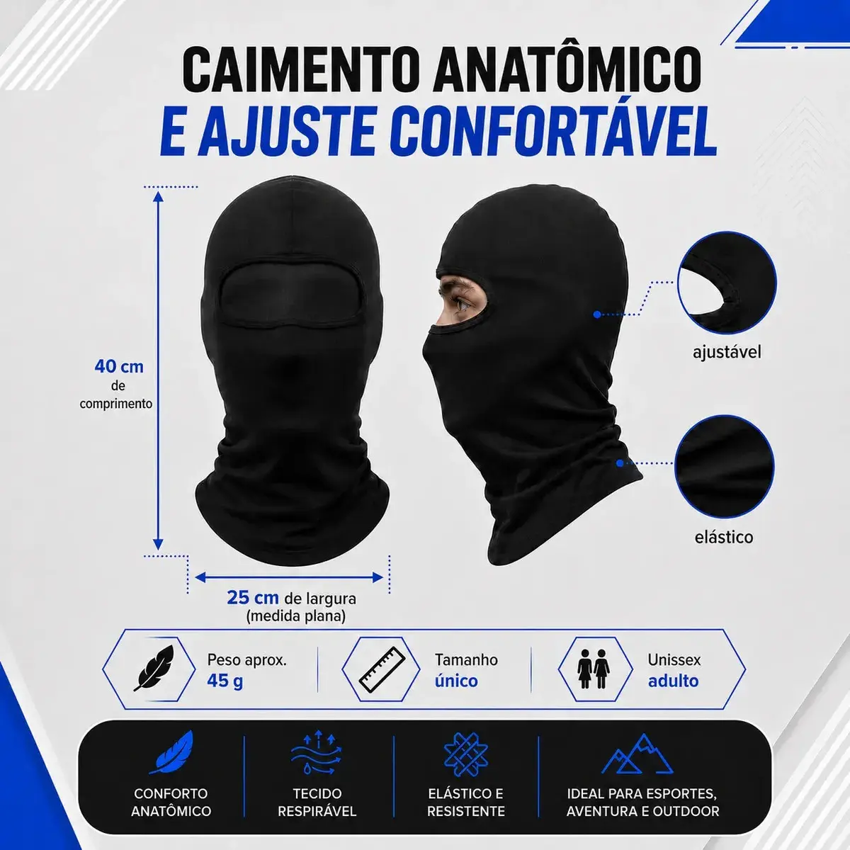 Touca Balaclava Ninja Uv50+ Térmica Respirável Moto Bike Corrida Ciclismo Motoboy Academia Proteção Solar Frio Vento Secagem Rápida Unissex Preto Capa Rosto Facial - Topsand Activewear thumbnail 5