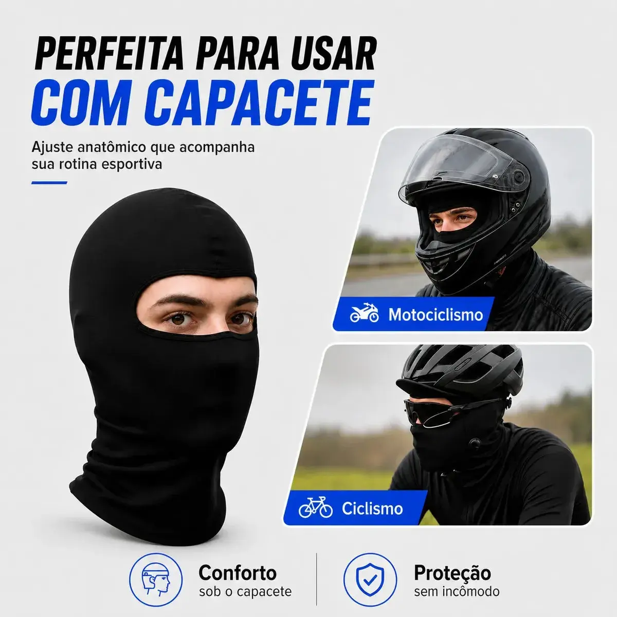 Touca Balaclava Ninja Uv50+ Térmica Respirável Moto Bike Corrida Ciclismo Motoboy Academia Proteção Solar Frio Vento Secagem Rápida Unissex Preto Capa Rosto Facial - Topsand Activewear thumbnail 6
