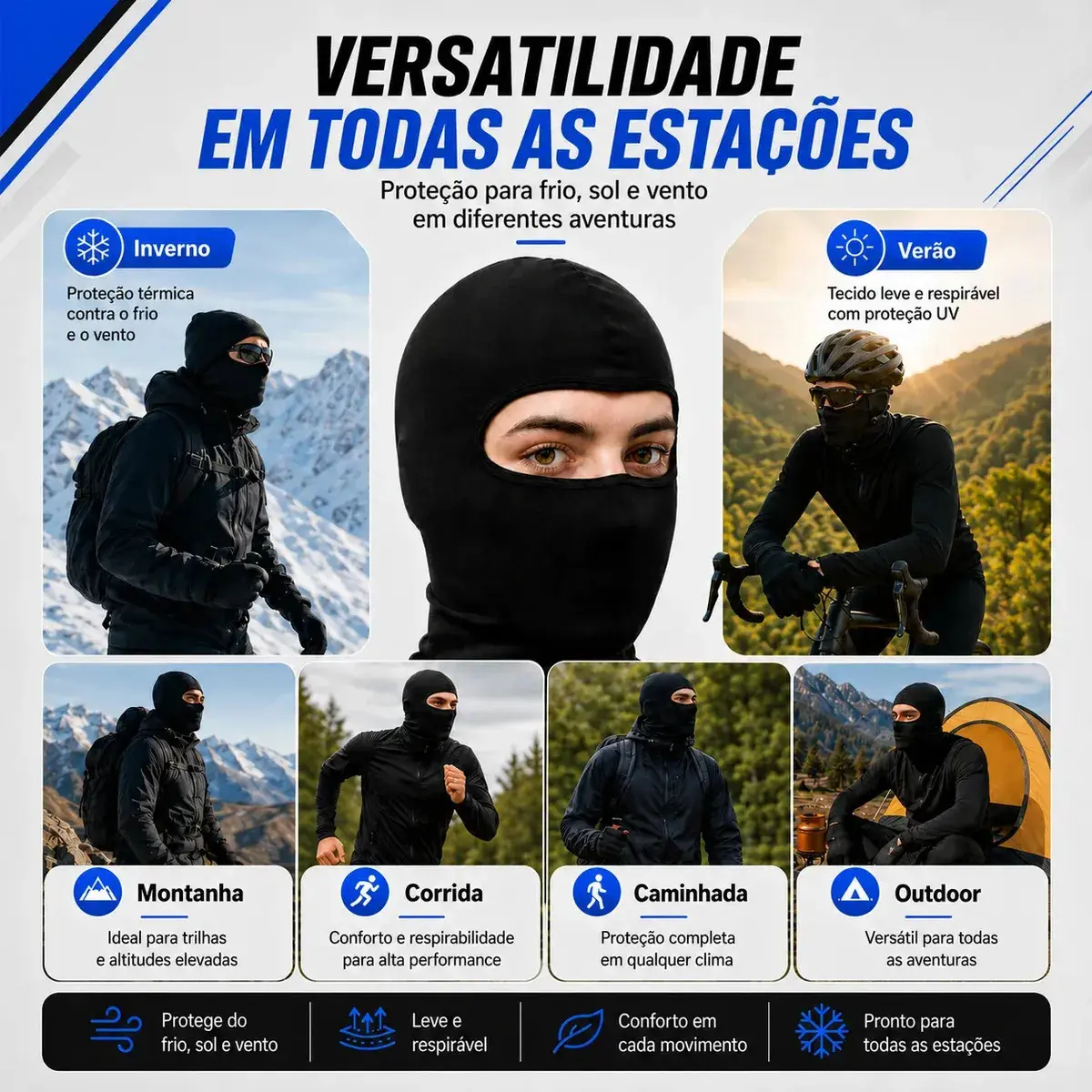 Touca Balaclava Ninja Uv50+ Térmica Respirável Moto Bike Corrida Ciclismo Motoboy Academia Proteção Solar Frio Vento Secagem Rápida Unissex Preto Capa Rosto Facial - Topsand Activewear thumbnail 7