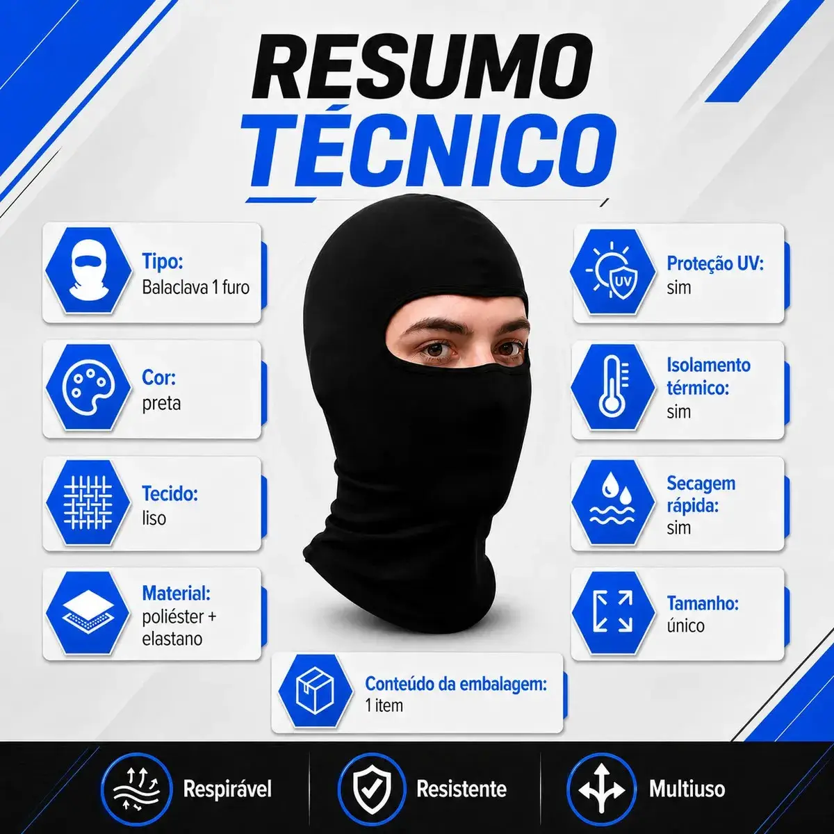 Touca Balaclava Ninja Uv50+ Térmica Respirável Moto Bike Corrida Ciclismo Motoboy Academia Proteção Solar Frio Vento Secagem Rápida Unissex Preto Capa Rosto Facial - Topsand Activewear thumbnail 8
