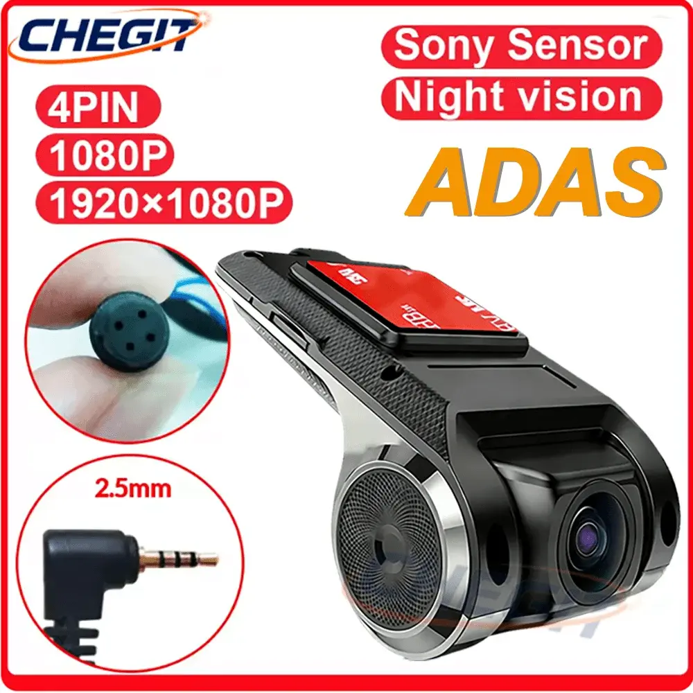 Câmera DVR para Carro Full HD 1080P para DVD Player Android, Unidade de Navegação ADAS LDWS, Alarme de Voz Automático, Gravação de Vídeo