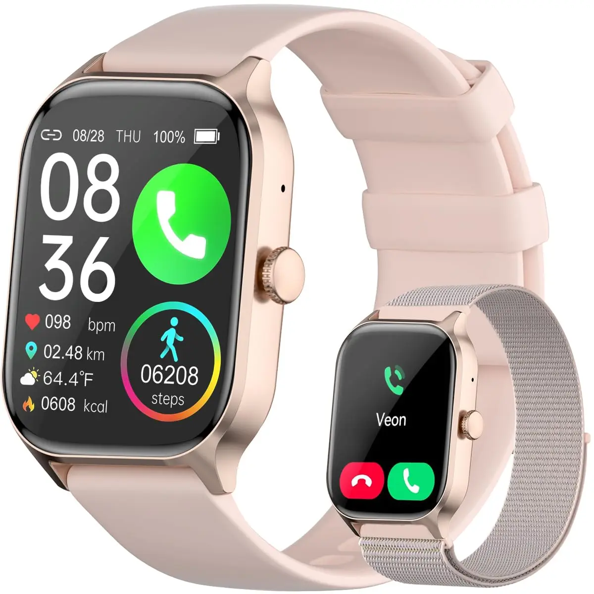 Smartwatch Relógio Inteligente 2,01" Full Touch com Bluetooth e 2 Pulseiras | 120+ Modos Esportivos, Tela Full Touch, Conexão Bluetooth, IP68 Rosa
