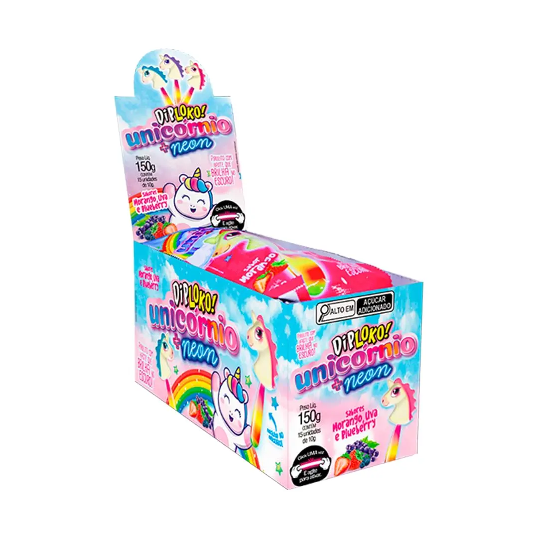 Pirulitos Dip Loko Neon Unicórnio, 10g, Pack com 15 Unidades | Sortidos, 12 Pacotes