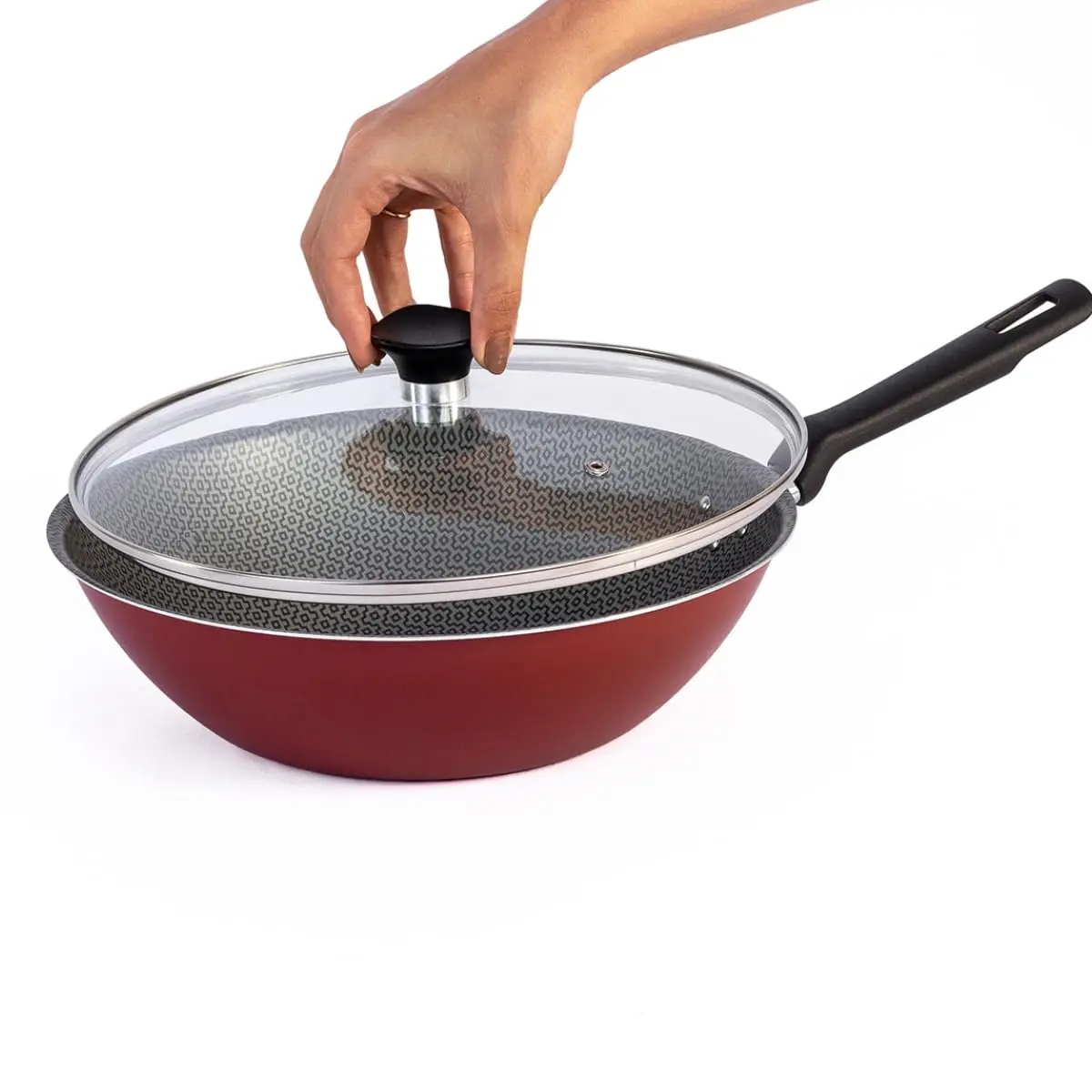 Frigideira Funda Antiaderente Wok Com Tampa- Tramontina (Vermelha, 28 Cm)