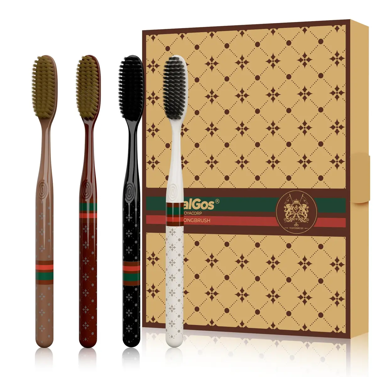 OralGos Escova de Dentes Cabeça Longa Kit com 4 Unidades, Adultos | Cerdas Macias para Limpeza Profunda, Proteção da Gengiva sem Agressão, Cabo Ergonômico Antiderrapante, 4 Cores
