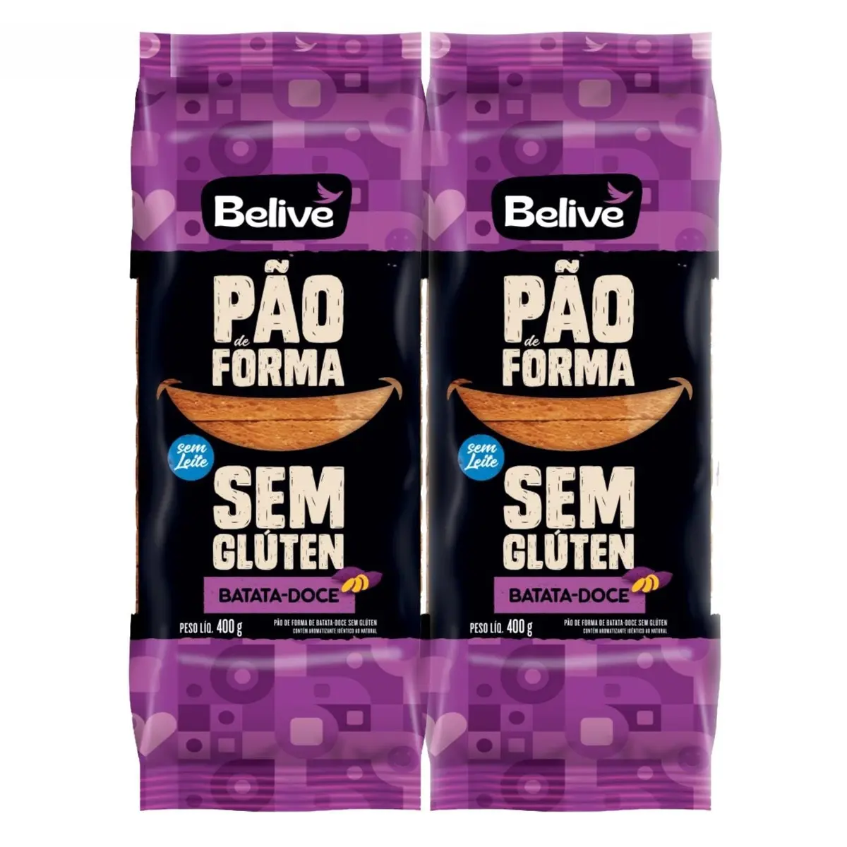 Kit 2 Pão de Forma BeLive Batata-Doce Sem Glúten 400g | Sem Lactose | Fonte de Fibras | 2 Unidades