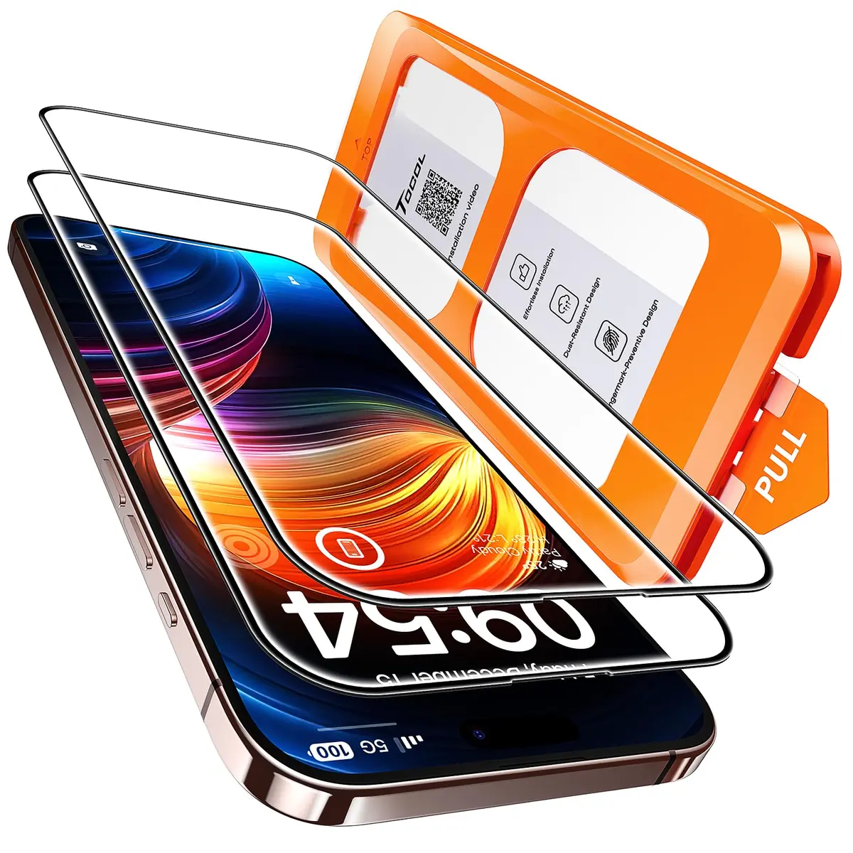 TOCOL Película para iPhone 16 Pro Max 6.9", Instalación Fácil sin Burbujas | Vidro Temperado 9H+, Proteção Militar Antiestilhaço 8 pés, Cobertura Total das Bordas, Compatível com Capas, HD, 2 Unidades