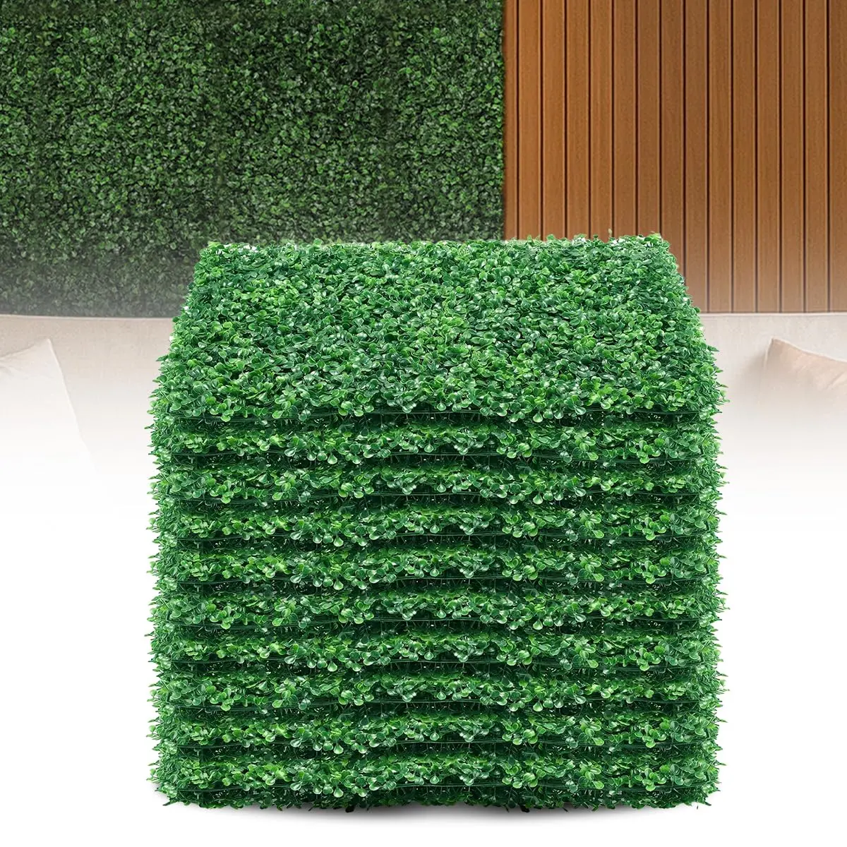 Decolab Kit 10 Placas de Planta Artificial Jardim Vertical 60x40cm Buchinho | Encaixe rápido, estrutura flexível e recortável. Acabamento realista para paredes, painéis, festas e eventos.