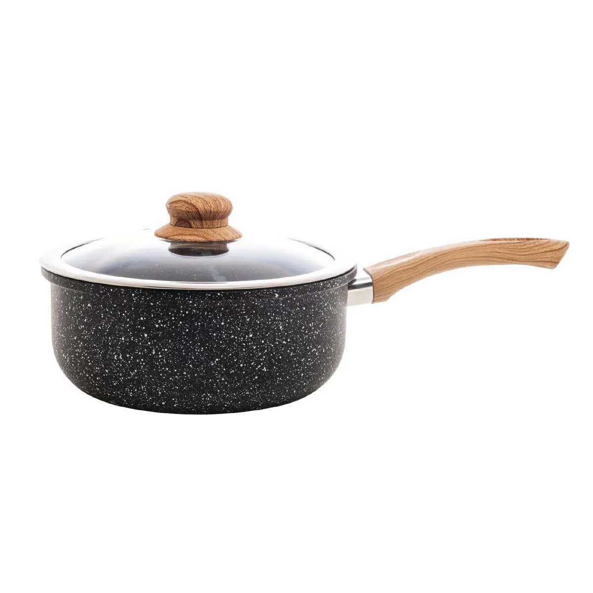 WOLFF - Panela de Indução em Alumínio com Revestimento Cerâmico e Tampa de Vidro Granilite Preta 24cm