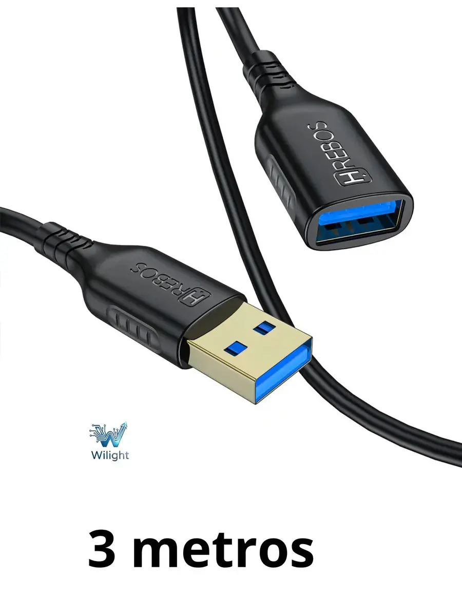 Cabo Extensor Usb 3.0 Usb Macho Fêmea 3 Metros Preto Macho/ Fêmea