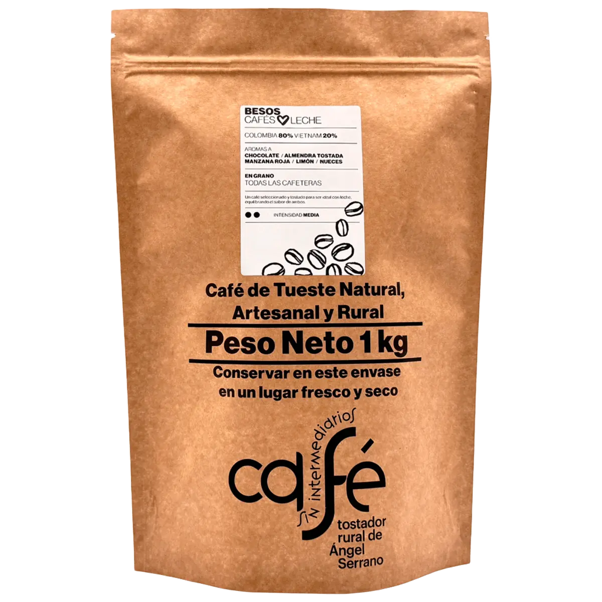 CAFÉ SEM INTERMEDIÁRIOS - Café da Colômbia e do Vietname - Beijos - Ideal para combinar com leite - Intensidade de sabor média - Recém-torrado e embalado - 1 Kg de grão ou moído (Expresso, Filtro, Italiano, Americano, Super Automático)