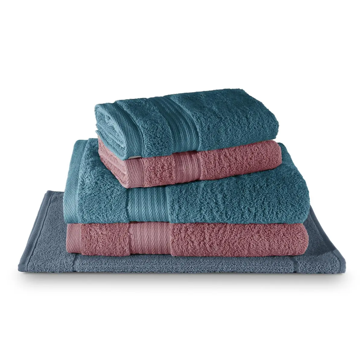Appel Home Jogo de Toalhas Magnus 5 Peças 100% Algodão Egípcio 560g/m² - 2 Banho + 2 Rosto + 1 Piso - Azul Navegantes + Rosa Místico