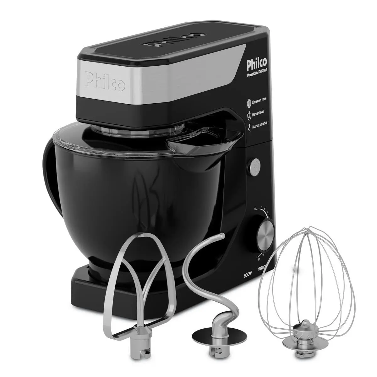 Philco Batedeira Planetária Preta 800W 12 Velocidades 5 Litros PBP90A 103401154 Aço inoxidável