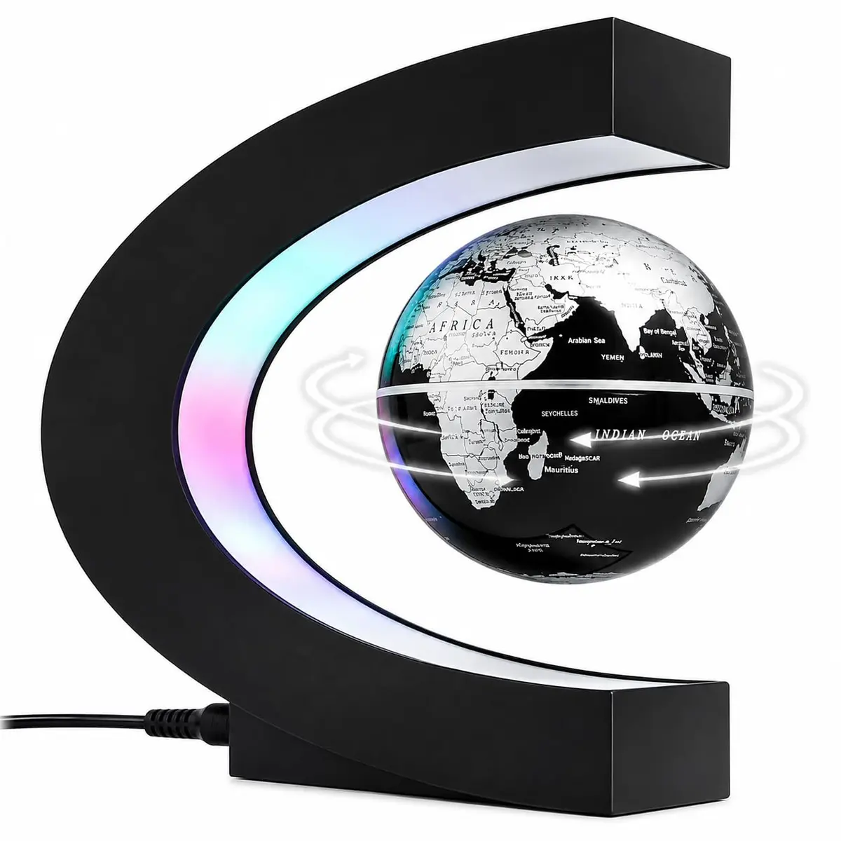 Globo Terrestre Magnético Flutuante com Luz LED, Luminária Decorativa com Levitação Magnética e Rotação 360°, Globo Giratório para Escritório, Quarto e Presente Criativo, Bivolt - 1